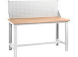 Bott Werkbank cubio, mit Aufsatzrahmen, Buche-Multiplexplatte, B 2000 x T 750 mm, lichtgrau RAL 7035