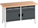 Bott Werkbank cubio Kastenwerkbank mit 2 Schubladen, Buche-Multiplexplatte, B 1500 x T 750 x H 840 mm, lichtgrau/lichtgrau