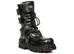 New Rock zwart lederen halfhoge laarzen-391-S18