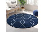 Muratap Trellis uni rond effen laagpolig vloerkleed modern navy- 200 cm rond