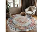 Muratap Picasso keshan vintage rond vloerkleed multi / beige laagpolig
