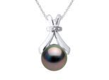 Halskette Schmuck Diamant 0,01 Karat Weißgold und echte Tahiti-Zuchtperle rund 7-8 mm