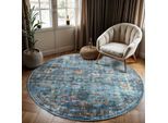 Muratap Picasso sarough vintage rond vloerkleed blauw laagpolig- 240 cm