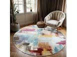 Muratap Picasso artisan vintage rond vloerkleed multi laagpolig- 200 cm