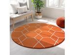 Muratap Trellis uni rond effen laagpolig vloerkleed modern 200 cm rond