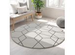 Muratap Trellis uni rond effen laagpolig vloerkleed modern 200 cm rond