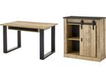 Schrank-Set HOME AFFAIRE "SHERWOOD", braun (old style hell dekor), B:220cm H:91cm T:60cm, Kastenmöbel-Sets, Büromöbel-Set, Büromöbel Set mit Scheunentorbeschlag aus Metall, Breite ca. 220 cm