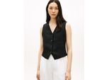 Anzugweste TOMMY HILFIGER "NEW ESS LINEN VEST", Damen, Gr. 36, schwarz, Web, Obermaterial: 76% Leinen, 24% Lyocell, unifarben, regular fit normal, V-Ausschnitt, Westen Anzugweste, mit Logo-Stickerei