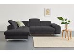 Ecksofa COTTA "Chef L-Form", mud, B:257cm H:72cm T:206cm, Luxus-Microfaser (100% Polyester);Kunstleder Softlux;Leder Advantage (abgedecktes Spalt-Rindsleder), Rückseite mit schwarzem Spannstoff bezogen;NaturLEDER (echtes Rindsleder), Rückseite mit schwarzem Spannstoff bezogen, Sofas, Ecksofa, mit Kopfteilverstellung, edle Metallkufen, wahlweise mit Bettfunktion