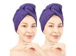 Turban-Handtuch HAMMETEX "2er Set Haarturban Damen, 100% Baumwolle, Flauschig & Schnelltrocknend", lila, B:25cm L:64cm, Frottier, Baumwolle, Handtücher, Turban-Handtuch, Uni-Farben, weich