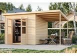 Gartenhaus KONIFERA "Akamaru 6", naturbelassen, Fußboden im Gartenhaus, Dachfolie, Massivholz, Gartenhäuser, Gartenhaus, inkl. Anbaudach