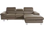 Ecksofa COTTA "Driver L-Form", stein, B:268cm H:73cm T:169cm, LEDER BEEFY (ein abgedecktes Spalt-Rindsleder) im Sitz und Rücken (Korpus in Kunstleder);Luxus-Kunstleder;Kunstleder SOFTLUX;Leder Pampas (echtes Rindsleder), Rückseite mit schwarzem Spannstoff bezogen, Sofas, Ecksofa, mit Kopfteilverstellung, wahlweise mit Bettfunktion & Bettkasten