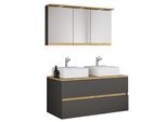 VCM 4-tlg. Doppelwaschtisch Cosila mit 2 Keramikbecken – Badschrank H. 51 x B. 111 x T. 51 cm mit 2 Softclose-Schubladen, Spiegelschrank mit Beleuchtung & Steckdose, Waschplatz Set Cosila-A