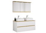 VCM 4-tlg. Doppelwaschtisch Cosila mit 2 Keramikbecken – Badschrank H. 51 x B. 111 x T. 51 cm mit 2 Softclose-Schubladen, Spiegelschrank mit Beleuchtung & Steckdose, Waschplatz Set Cosila-A