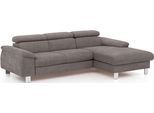 Ecksofa COTTA "Komaris L-Form, B: 244 cm", grau, B:244cm H:72cm T:166cm, Microfaser PRIMABELLE (100% Polyester);Kunstleder SOFTLUX(100%Polyurethan);Feinstruktur (100% Polyester);Kunstleder SOFTLUX/Struktur (100%Polyurethan, 90%Polyester, 10% Polyacryl), Sofas, Ecksofa, mit Kopfteilverstellung, optional Bettfunktion, Bettkasten & Licht