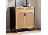 Sideboard FineBuy Anrichte 80 cm Schwarz Kommodenschrank mit Wiener Geflecht