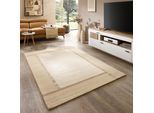 Wollteppich THEKO "Origin Loop 5", beige (weiß), B:250cm H:10mm L:300cm, Schurwolle, Teppiche, handgetuftet, reine Schurwolle, Unifarben, mit Bordüre