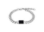 Panzerarmband AMOR, silber (edelstahlfarben, schwarz, schwarz), Armbänder, Herren, 23cm, Edelstahl, Panzerarmband, mit Achat