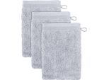 Waschhandschuh MÖVE "Superwuschel", silber, B:15cm L:20cm, Baumwolle, Waschlappen, Waschhandschuh Set mit Bordüre, 100% Premium Cotton Baumwolle, weich
