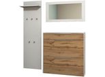 Garderoben-Set BORCHARDT MÖBEL "Oliva, Hängeschuhschrank, Spiegel, Garderobenpaneel", schwarz (weiß, votan eichaefarben), Holzwerkstoff, Kastenmöbel-Sets