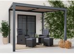 Anbaupavillon KONIFERA "Pergola Anguilla", grau (anthrazit, braun), B/H/T: 292cm x 308cm, Pavillons, Schiebedach, in 292 cm und 392 cm Breite, Höhe: 208 bis 262 cm, Alu