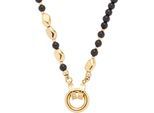 Charm-Kette LEONARDO "Halskette Dorina Clip&Mix", schwarz (gelbgoldfarben, schwarz), Halsketten, Damen, Edelstahl, L: 45 B: 8mm, mit Glasperle, B:8mm
