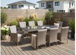 Garten-Essgruppe KONIFERA "Mailand", grau (grau, braun), Polyrattan, Sitzmöbel-Sets, Polyrattan, verzinkter Stahl, Ablagefläche unter der Tischplatte, Topseller