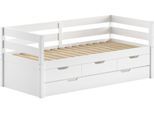 Funktionsbett VIPACK "Margrit mit Bettschublade, in zeitlosem Design, universell einsetzbar", weiß, neutral, B:97,8cm H:85,5cm L:211cm, Daybetten, Funktionsbett, Massivholzbett mit 3 Schubladen, wahlweise in 2 Farben erhältlich