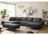 Wohnlandschaft HOME AFFAIRE "mit Hocker, TVINNU, moderne U-Form in Cord oder Leinenoptik", anthrazit, B:354cm H:83cm T:193cm, Sofas, Wohnlandschaft, Recamiere rechts/links, stellbar zum Schlafsofa (Krokodilverbinder)