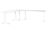 Schreibtisch GERMANIA "Mailand", weiß (weiß, weiß, weiß), B:260cm H:91cm T:200cm, Tische, Schreibtisch, Mechanisch höheneinstellbarer Winkelschreibtisch mit einem Stützfuß