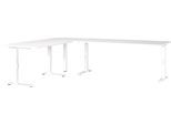 Schreibtisch GERMANIA "Mailand", weiß (weiß, weiß, weiß), B:240cm H:91cm T:220cm, Tische, Schreibtisch, Mechanisch höheneinstellbarer Winkelschreibtisch mit einem Stützfuß