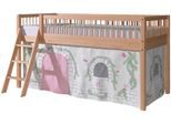 Spielbett VIPACK "Forrest, Absturzschutz mit Sprossen-Optik, Pfostenstärken ca. 50x50mm", braun (buche natur lackiert, buche natur lackiert, buche natur lackiert), B:135,5cm H:114cm L:207,5cm, Betten, Spielbett, 90/200 cm, Spielbereich unter dem Bett, 2 Textil-Set´s zur Wahl