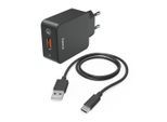HAMA Smartphone-Ladegerät "Schnellladegerät mit Ladekabel USB C Qualcomm 19,5 W 1,5m Schwarz", schwarz, B:9cm H:3,5cm T:19,5cm, Ladegeräte, Smartphone-Ladegerät