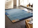 Wollteppich LUXOR LIVING "India" Gr. 6, blau, B:200cm H:20mm L:300cm, Wolle, Teppiche, Designer-Teppich Knüpfteppich Schurwollteppich Teppich, reine Wolle, handgeknüpft, mit Bordüre, auch als Läufer