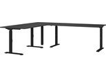 Schreibtisch GERMANIA "Mailand", grau (graphit, schwarz, graphit), B:240cm H:91cm T:200cm, Tische, Schreibtisch, Mechanisch höheneinstellbarer Winkelschreibtisch mit einem Stützfuß