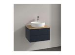 Villeroy und Boch Antao Waschtisch-Unterschrank L18051HG mit Beleuchtung, 2 Auszüge, 600 x 360 x 500 mm, Front ohne Struktur, Midnight Blue Matt Lacquer / Honey Oak