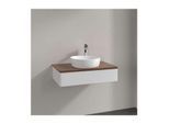Villeroy und Boch Antao Waschtisch-Unterschrank L08052GF mit Beleuchtung, 1 Auszug, 800 x 190 x 500 mm, Front ohne Struktur, Glossy White Lacquer / Warm Walnut