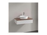 Villeroy und Boch Antao Waschtisch-Unterschrank L08152GF mit Beleuchtung, 1 Auszug, 800 x 190 x 500 mm, Front mit Struktur, Glossy White Lacquer / Warm Walnut