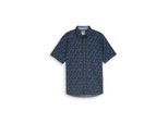 TOM TAILOR Herren Regular Fit Kurzarmhemd mit Leinenanteil, blau, Palmenprint, Gr. M