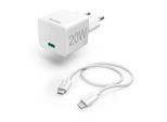 HAMA Smartphone-Ladegerät "Schnellladegerät m. Ladekabel Lightning Mini Ladegerät PD 20W 1m Weiß", weiß, B:9cm H:3,5cm T:19,5cm, Ladegeräte, Smartphone-Ladegerät