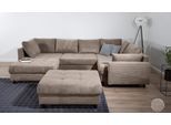 Wohnlandschaft COLLECTION AB "Toni U-Form, B: 298 cm", taupe, B:298cm H:44cm T:203cm, 100%Polyester, Sofas, Wohnlandschaft, Set: Sofa & Hocker, 2 Zierkissen, Federkern