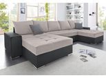 Wohnlandschaft COLLECTION AB "Josy XXL U-Form, B: 333 cm, mit 2 Recamieren 77 & 97 cm", grau (schwarz, hellgrau), B:333cm H:84cm T:161cm, Kunstleder SOFTLUX/100% Polyester, Sofas, Wohnlandschaft, Bettfunktion, Bettkasten & 2 Zierkissen, Federkern