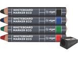 SIGEL Boardmarker Set BA013, 4-teilig, für Whiteboards/Glas-Magnetboards/Flipcharts, kegelförmig, Strichstärke 1-5 mm, mit Anspitzer, farbsortiert