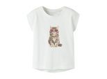 T-Shirt NAME IT "NMFVOTIA CAPSL TOP", Mädchen, Gr. 104, hellweiß print:sunglasses cat, Jersey, Obermaterial: 100% Baumwolle, bedruckt, loose fit normal, Rundhals, Shirts T-Shirt, Baumwolle, loose fit