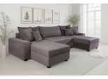 Wohnlandschaft OTTO HOME "Alexa U-Form, B: 313 cm", anthrazit, B:313cm H:42cm T:161cm, 100%Polyester, Sofas, Wohnlandschaft, Bettfunktion, Bettkasten & 4 Zierkissen, Federkern