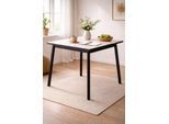 Esstisch HAMMEL FURNITURE "Esstisch Basic– ausziehbar, dänisches Design, mit Einlegeplatten", schwarz (schwarz, weiß, schwarz, weiß), B:90cm H:76cm T:90cm, Tischplatte: Weißes Melamin mit weiß pigmentierter Eichenkante (Mattlack), Gestell: Eiche massiv weiß pigmentiert, Tische, Esstisch, 90(164)x90 cm, Melamin / Massivholz, stabiler dänische Design Tisch