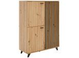 Mid.you Highboard Oslo, Schwarz, Eiche, Metall, Holzwerkstoff, 5 Fächer, 93.5x126x40 cm, Bsci, Wohnzimmer, Kommoden & Sideboards, Highboards