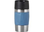 Thermobecher EMSA "Travel Mug Compact", blau (hellblau), H:15cm Ø:7,2cm, Edelstahl, Kunststoff, Silikon, Trinkgefäße, Thermobecher, 0,3L, Edelstahl, 3h warm/6h kalt, 360Trinköffnung, spülmaschinenfest