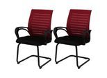 2er-Set Konferenzstuhl MCW-K51, Besucherstuhl Freischwinger, Stoff/Textil (250g/m²) MVG ~ rot, Gestell schwarz