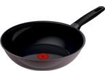 Wok TEFAL "Ceramic Control Grey", grau, B:29,8cm H:10,9cm L:47,6cm Ø:28cm, Pfannen, Wok, Keramikbeschichtung, Induktion, Thermo-Signal Temperaturanzeiger